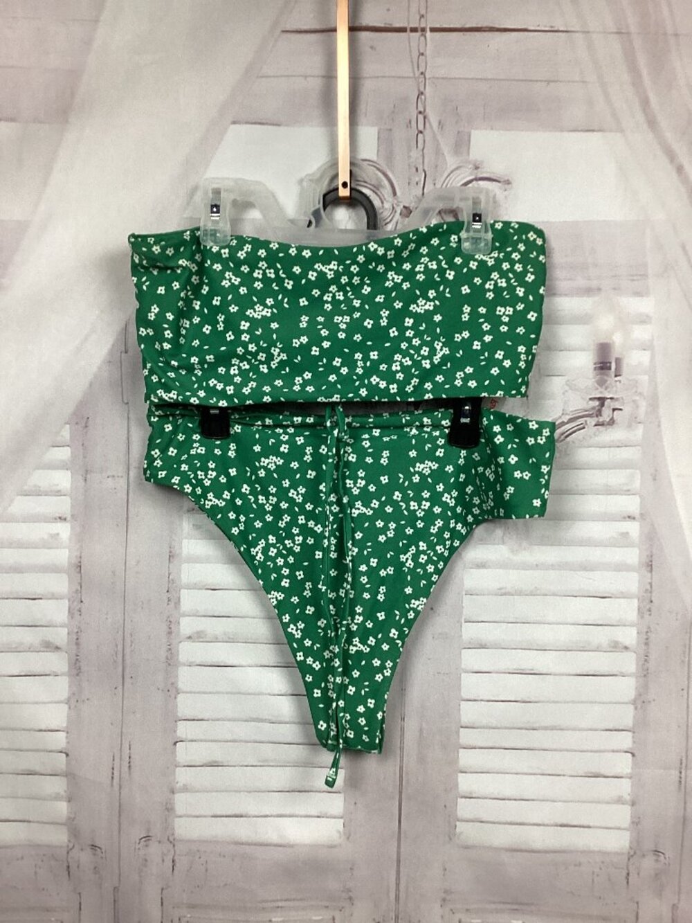 Romwe Bikini 2 Piece Swimsuit Green Floral L